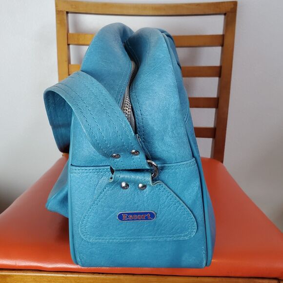 Vintage 60s Escort Blue Naugahyde Travel Bag - Picture 3 of 10